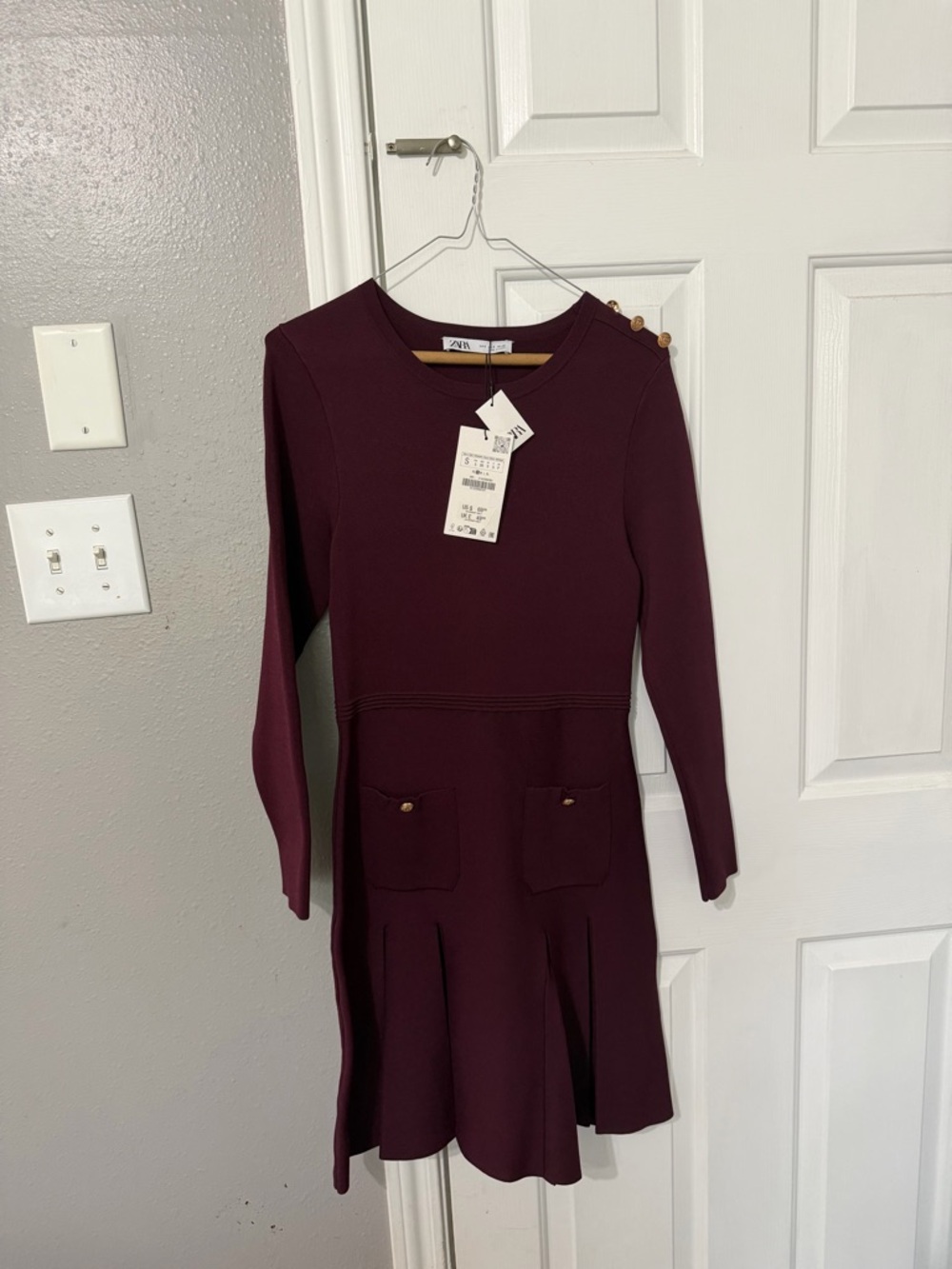 NWT Zara Plum Ponte Knit Long Sleeve Dress